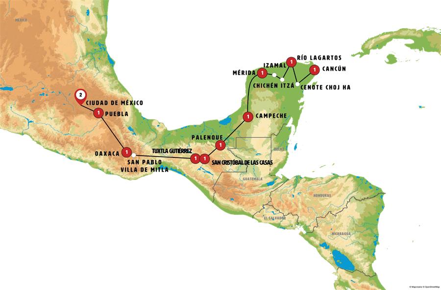 Mapa de la ruta México DF a Cancún
