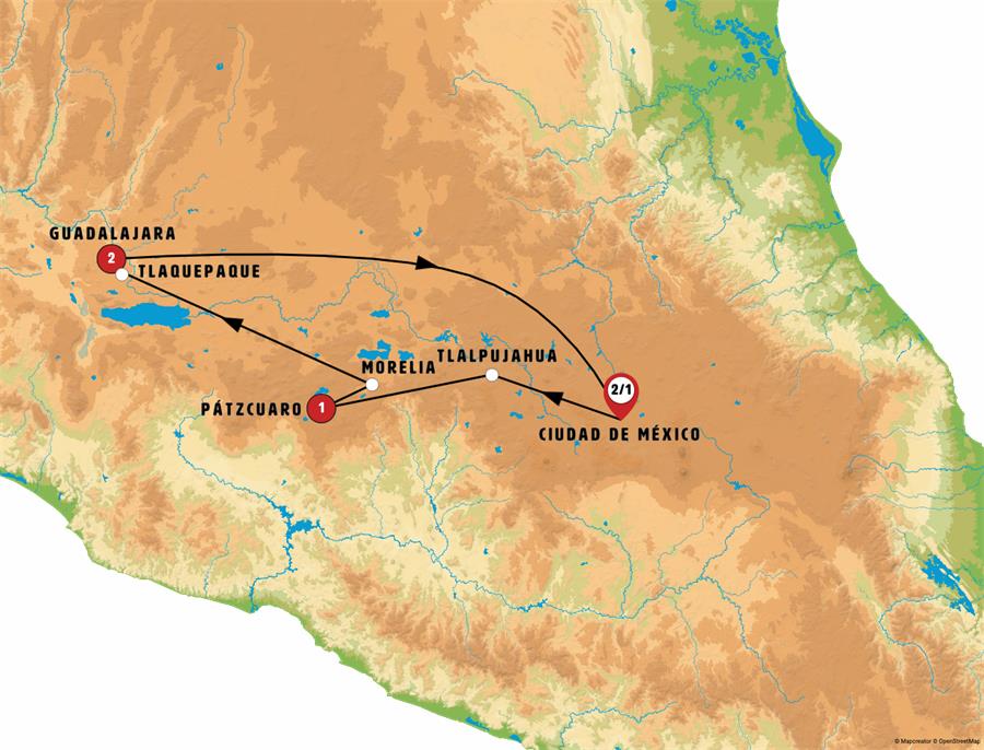 Mapa de la ruta México Capitales