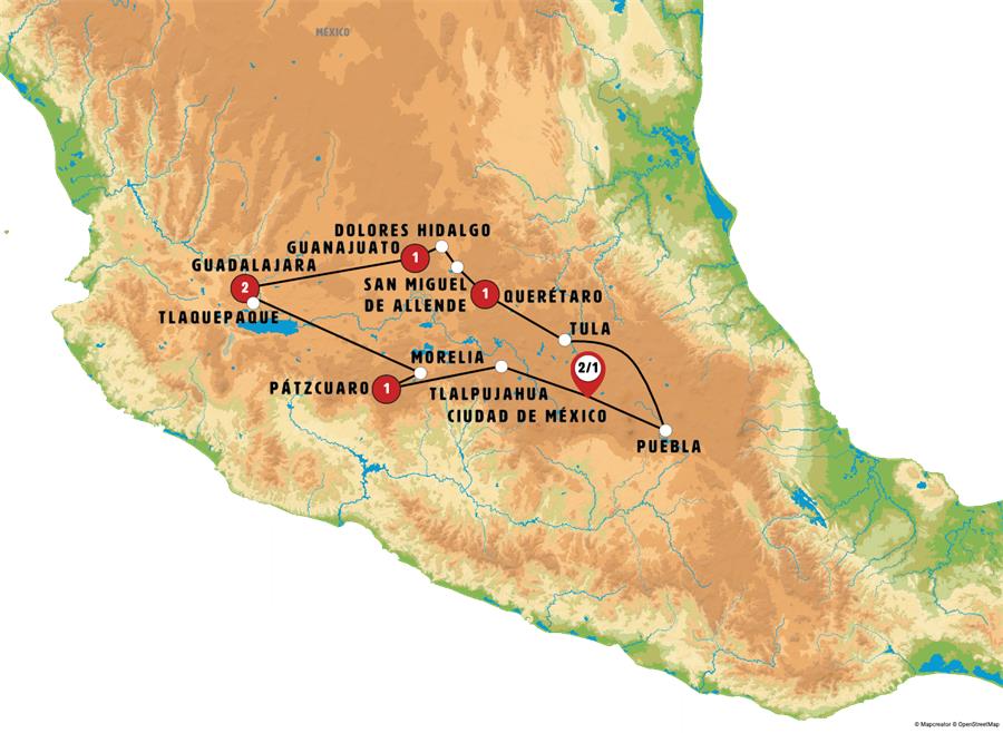 Mapa de la ruta México Colonial