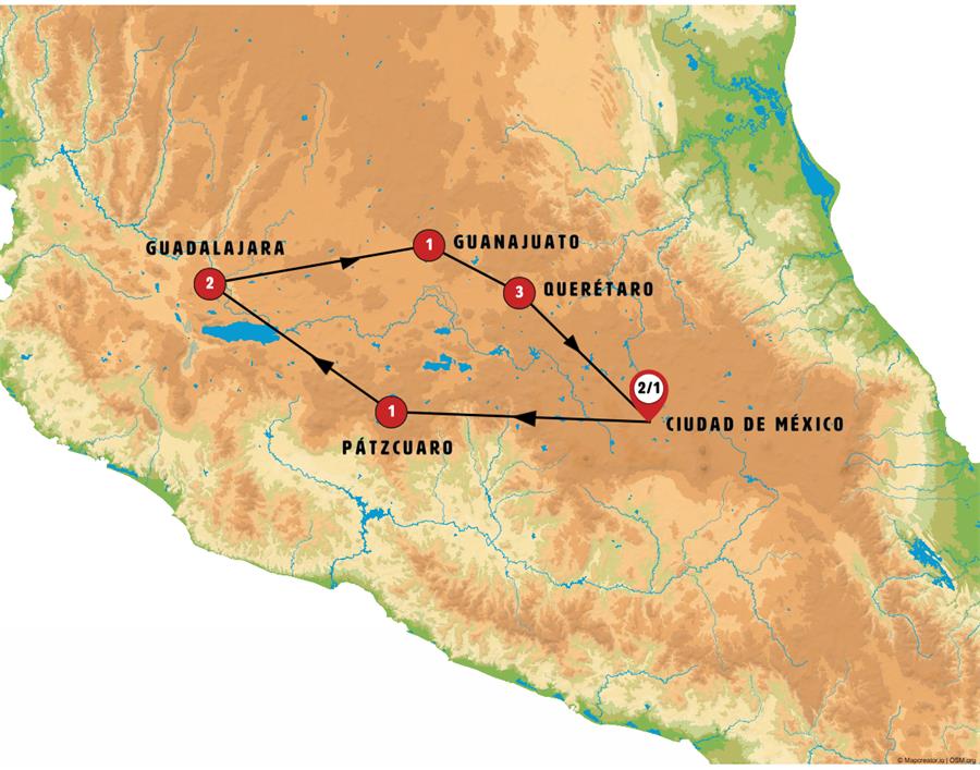 Mapa de la ruta México y sus Rincones